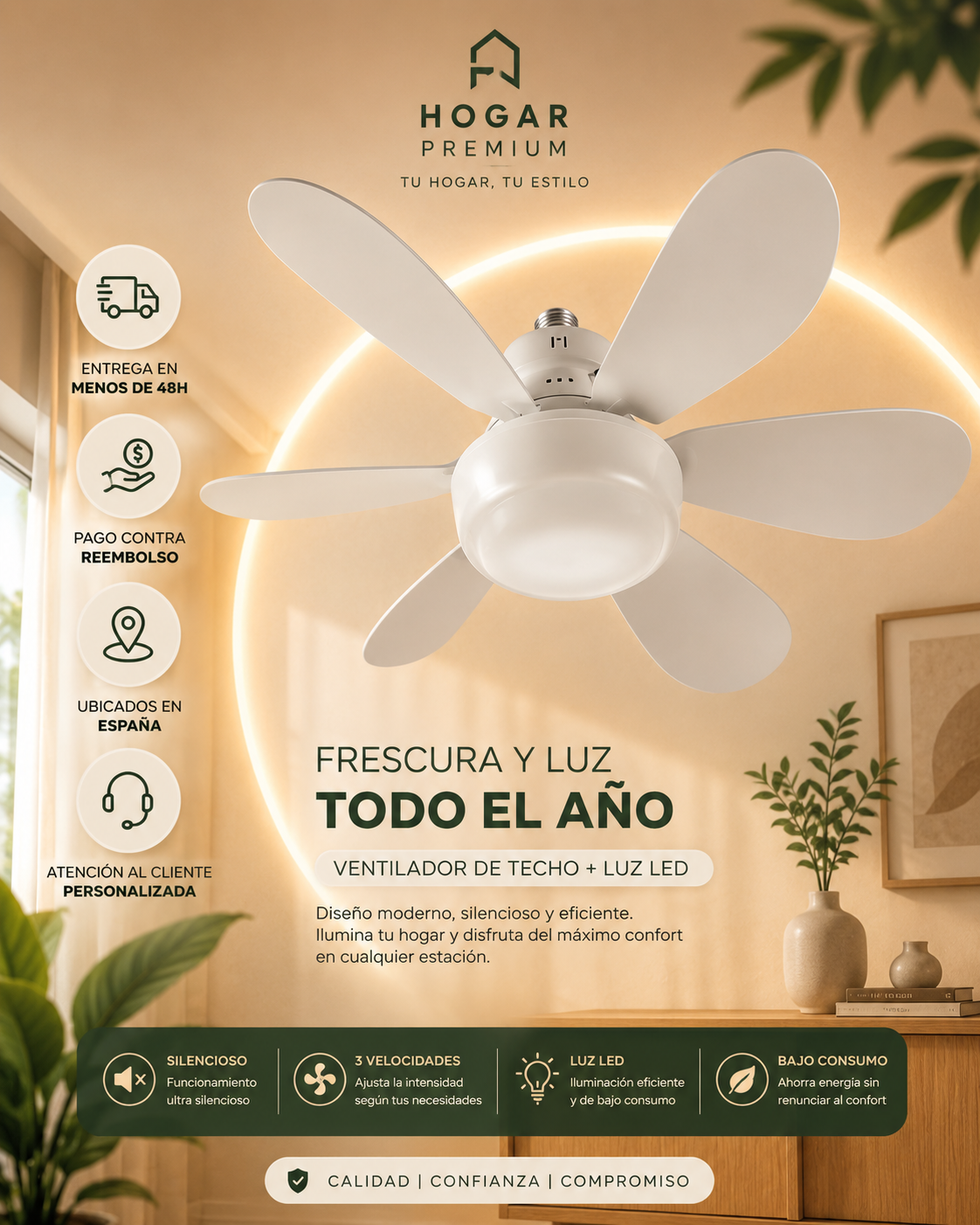 💡🌬️ AeroLight™ | Ventilador de Techo LED con Aspas Retráctiles y Control Remoto